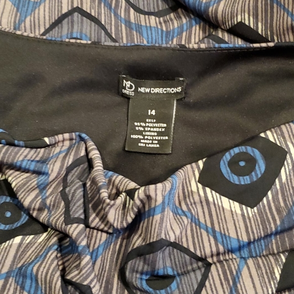 Gray and blue drape neck dress - Picture 3 of 3